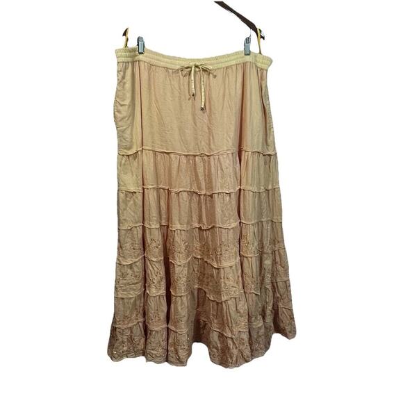 Raiment Fashions Orange Tiered Maxi Skirt One Size Boho Festival Embroidered - Picture 1 of 12